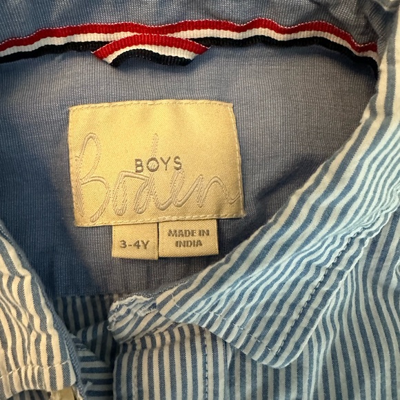 Mini boden boys 3-4t blue strip button down. - Picture 2 of 2